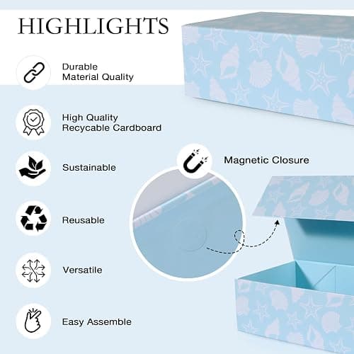 LFBOX Blue Ocean Theme Gift Box with Magnetic Lids 1 Pack | Large Bridesmaid Proposal Boxes 13.8x8.3x4.4 in, Rectangle Wedding Decorative Storage Box thumbnail 4