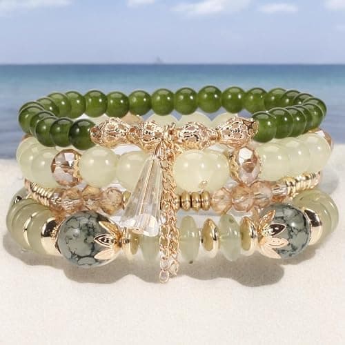 4Pcs Bohemia Multilayer Stackable Beaded Bracelets Set Colorful Crystal Stone Gold Beaded Stretch Bracelets Hawaii Charm Bracelet for Women Men Summer Beach Boho Vacation Jewelry Gifts thumbnail 2
