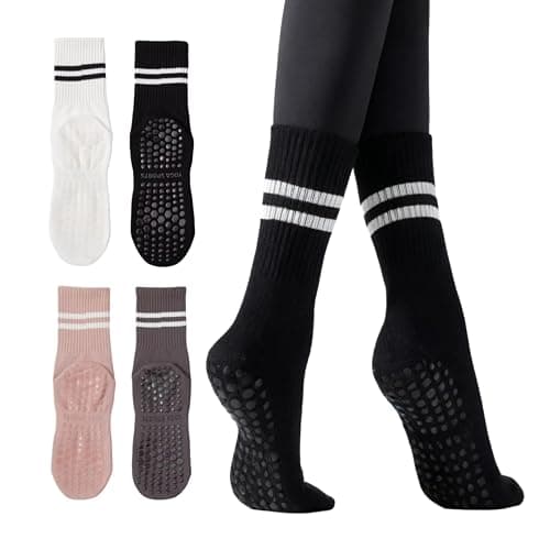 Luu Xianliang Yoga Socks with Non-Slip Grips for Women - 4 Pairs Pilates, Barre, Gym, Dance Workout Anti-Skid Socks - Image 1