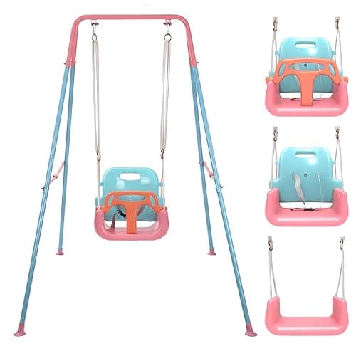 TALECO Gear Toddler Swing, 3-in-1 Swing Sets for Backyard, Baby Swing Outdoor/Indoor, Toddler Swing Set Suitable for Children 6 Months and Older (Pink) - Pink - Image 1