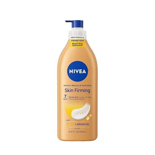 NIVEA Skin Firming Melanin Beauty & Hydration Body Lotion with Q10 and Argan Oil, Firmer Skin in as Little As Seven Days, 16.9 Fl Oz Pump Bottle - Image 1