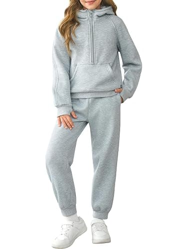 Girls 2 Piece Outfits Sweatsuit Kids Fleece Half Zip Hoodies Sweatshirt and Sweatpants Set with Pockets - Image 1