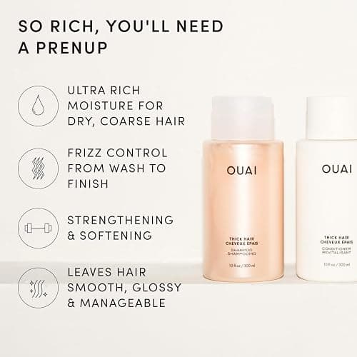 OUAI Thick Hair Shampoo & Conditioner Set - Travel Size (3 Oz) | Moisturizing Shampoo & Conditioner - Marshmallow Root, Shea Butter & Avocado Oil - Sulfate, Paraben & Phthalate Free thumbnail 3