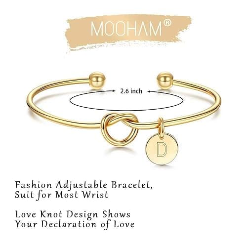 M MOOHAM Gold Initial Bracelets Gifts for Women Teen Girls - Dainty Tie the Knot Letter A-Z Initial Bracelet for Women Gold Cuff Bracelet for Womens Jewelry Personalized Bridesmaid Proposal Gifts thumbnail 7