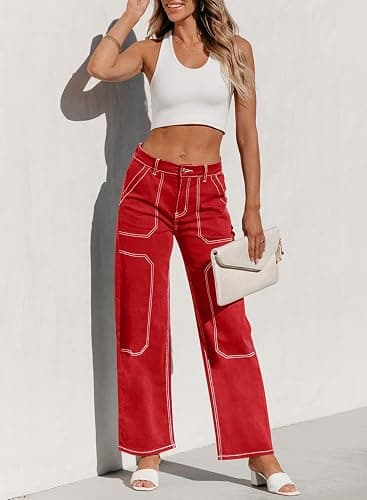 Sidefeel Women's Cargo Jeans Casual Loose Mid Rise Wide Leg Denim Pants thumbnail 3