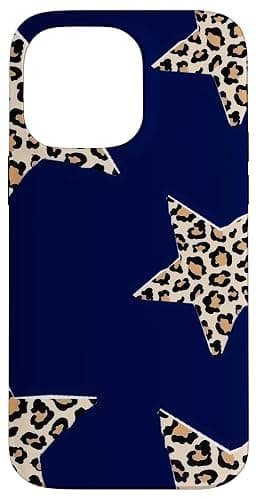 Navy Blue Leopard Star Cheetah Print Y2K Star Case for iPhone 14 Pro Max - Image 1