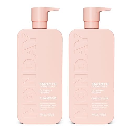 MONDAY HAIRCARE Smooth Shampoo + Conditioner Bathroom Set (2 Count) 27 oz Each For Frizzy, Coarse & Curly Hair Made with Coconut Oil, Shea Butter & Vitamin E 100% Recyclable Bottle Pink - Image 1