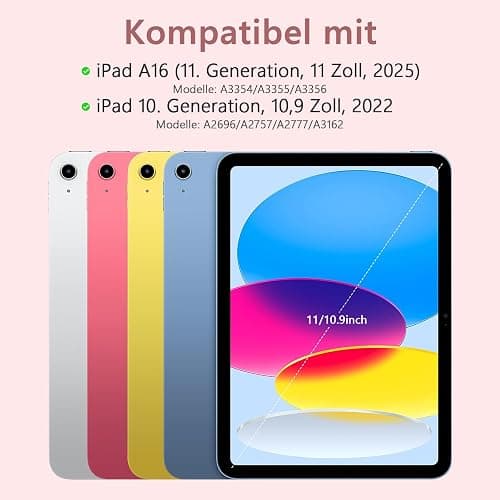 TQQ Hülle mit Tastatur für iPad A16 11 Generation 2025/10 Generation 2022(11/10.9 Zoll), mit Präzisions-Trackpad, Notebook-ähnlicher Tastatur mit 7-Farbige Hintergrundbeleuchtung, 360° Drehbar thumbnail 2