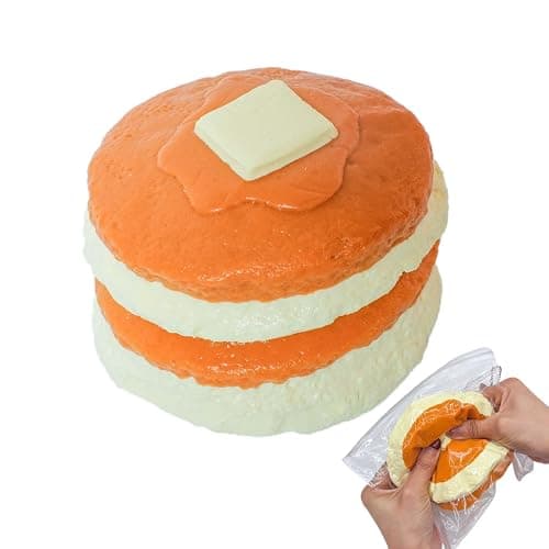 Jumbo Pancake Stack Squishy Toy, Slow Rising Stress Relief Squeeze Realistic Food Replica with Butter Detail Orange and Cream Decorative Play Food Premium Silicone Handmade Keychain Gift for Adults - Image 1