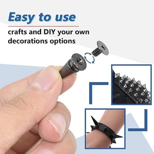 150 Sets Punk Spikes and Studs, 13 Shape Cone Spikes Leather Rivets Gothic Screw Back Studs with Install Tools for DIY Necklace Jacket Vest Shoes Boot Belts Bags Leather Crafts (Gun-Black) thumbnail 5