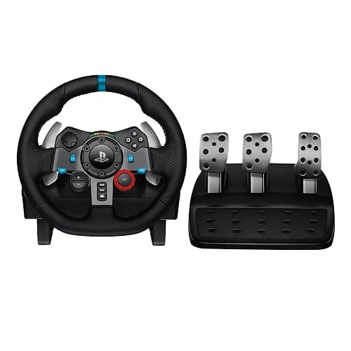 Logitech G G29 Driving Force volante da corsa e pedali con ritorno di forza dinamico reale, leve al volante in acciaio inox, coprivolante per PS5, PS4, PC, Mac - Black - Image 1