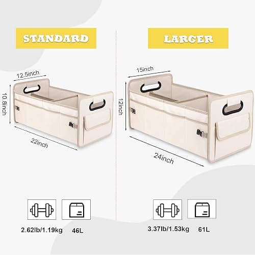 JiatuA Car Trunk Organizer, Car Organizers and Storage Collapsible Multi Compartment Container Box, Adjustable Car Accessories for SUV Sedan Truck, Standard Size, Beige thumbnail 5