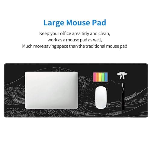 Extended Gaming Mouse Pad, Large Gaming Mouse Waterproof with Stitched Edges, Non-Slip Desktop Pad for Home and Office, Level Up Your 31.5x11.8 Inch… (Black Wave) thumbnail 7