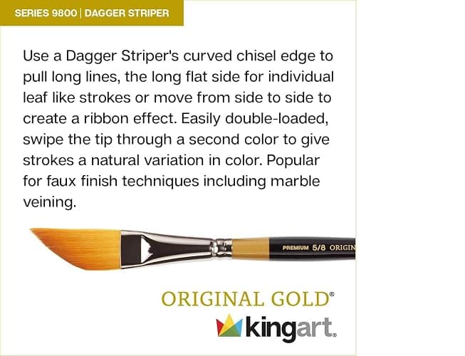 KINGART Premium 4 pc. Original Gold 9800 Series Dagger Striper Artist Brush Set, Synthetic Golden TaklonHair for Acrylic, Oil, Gouache Paint, Short Handle, 4 Sizes: 1/8", 1/4", 3/8", 1/2" thumbnail 2