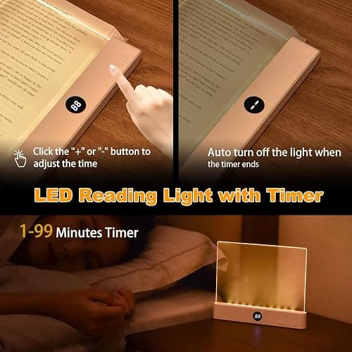 Book Light, Rechargeable Clear LED Flat Reading Light with 3 Colors & Timer, Dimmable Panel Plate Lamp Book Full Page Light for Reading in Bed at Night, Funny Gifts for Readers Kids Women Men (White) thumbnail 4