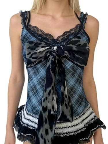 Xiulaiyi Gyaru Scene Clothes Vintage Harajuku Tank Tops Y2k Whimsy Twee Leopard Print Cami Scenecore Camisole thumbnail 2