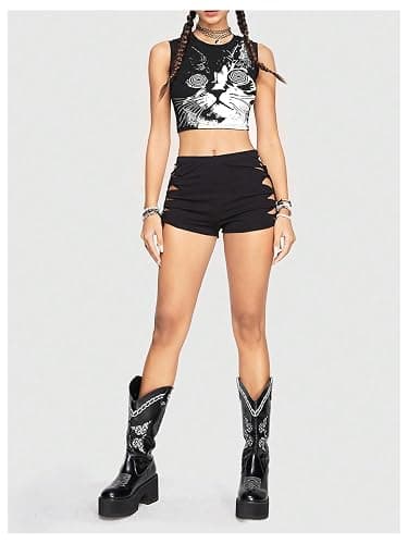 Floerns Women's Punk Animal Print Sleeveless Shirts Crew Neck Cute Crop Tank Top thumbnail 5