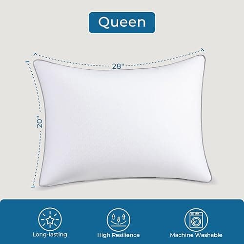Sasttie Pillows Queen Size Set of 2, Bed Pillows for Side, Back, and Stomach Sleepers - Oeko-Tex Certified Down Alternative Plump Filling - Hotel Quality and Machine Washable, 2 Pack thumbnail 2