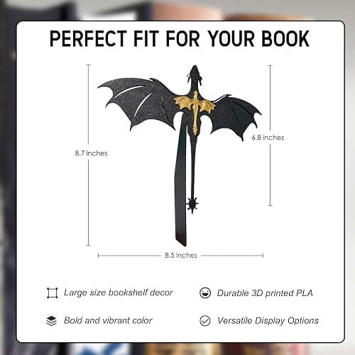 Tostmrks Handmade Dragon Bookshelf Decoration - Fantasy Dragon Books, Book Accessories for Book Lovers, Fourth Wing and Acotar Shelf Decoration, Fantasy Fans, Improved Durable Edition Tail thumbnail 2