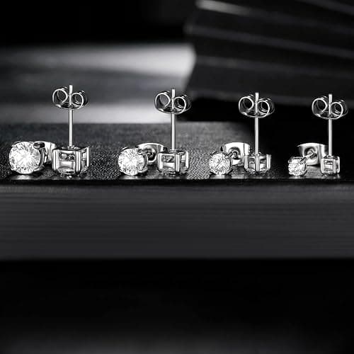 MDFUN Titanium Stud Earrings Set Hypoallergenic Cubic Zirconia Round Surgical Stainless Steel 4 Prong Stud Earring Jewelry for Women Men 3-8mm thumbnail 7