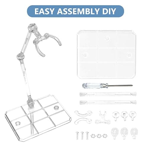 XISTEST Action Figure Stand, 8 PCS Assembly Action Figure Display Holder Base Doll Model Support Stand Compatible with HG RG SD SHF Gundam 1/144 Toy with Screwdriver Transparent thumbnail 5