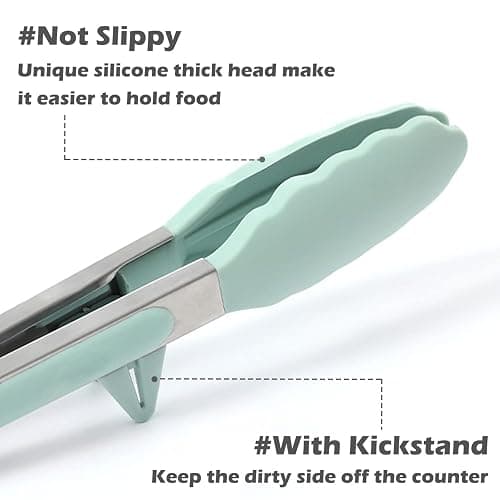 Kitchen Tongs for Cooking, 9 Inch Small Silicone Tongs, Food Grade Mini Serving Tongs with Silicone Tips, Set of 3, Green thumbnail 4