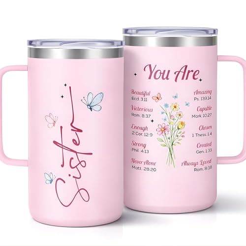 TSIMPLE Sisters Gifts From Sister, Birthday Gifts For Sister, 20oz Insulated Stainless Steel Coffee Mug With Colorful Lettering and Floral Design, Christian Gift For Women, Big Sis Gift - Image 1