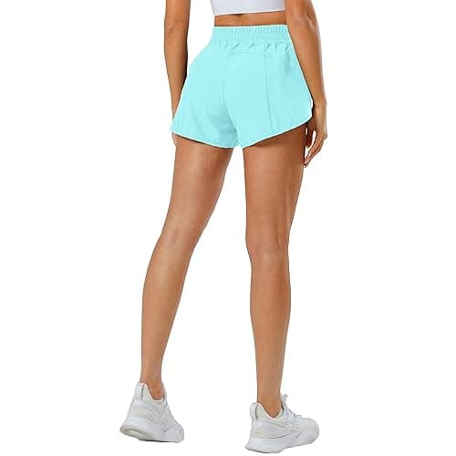 Aurefin Athletic Shorts for Women,Women's Quick Dry Workout Sports Active Running Track Shorts with Elastic and Zip Pockets - Regular Fit - Small - Light Blue thumbnail 6