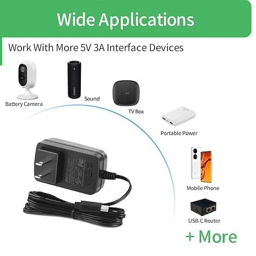 5V 3A USB C/Type-C Power Supply Adapter, 5 Volt 3000mA Power Cord Adapter for Raspberry Pi 4 Model B 1GB/2GB/4GB and More 5V 15W Office or Home Devices,UL Listed FCC thumbnail 7