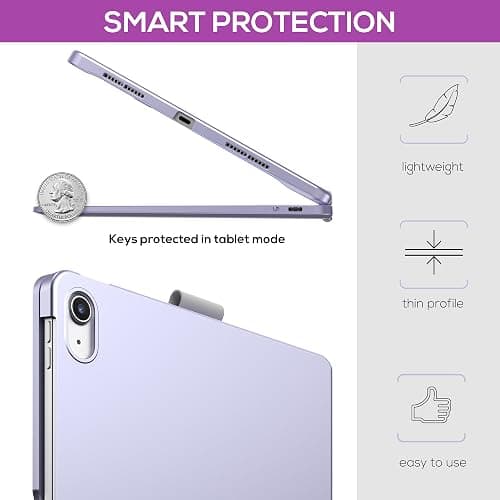 typecase Touch iPad 11th 10th Generation Case with Keyboard (11" 2025, A16 & 10.9" 2022) – 360° Rotatable, 11-Color Backlit, Multi-Touch Trackpad, Pencil Holder, Thin & Light – Light Purple thumbnail 5