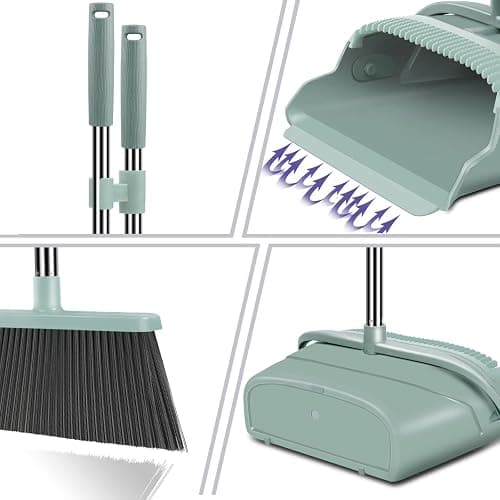 kelamayi Upgrade Broom and Dustpan Set, Large Size and with Long Handle, Upright,Ideal for Indoor Outdoor Garage Kitchen Room Office Lobby Use (Green) thumbnail 4