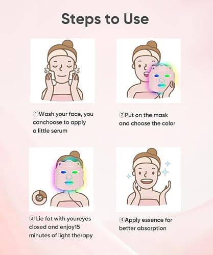 SDKWDH LED Light Therapy Mask, Red Light Therapy for Face - Red Light for Anti-Aging & Wrinkles, Blue for Acne, IR for Deep Repair, At-Home Device, FDA Cleared, Portable & Rechargeable, Pink thumbnail 7