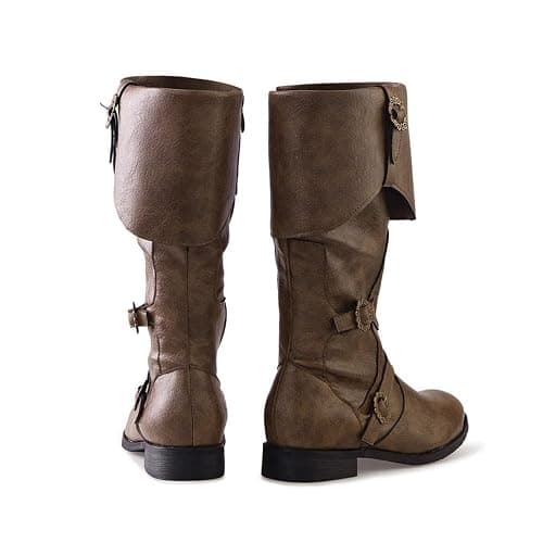 Pirate Costume Boots for Womens Renaissance Pull On Mid Calf Gothic Boot Flat Jazz Boots Halloween Gothic Button Leather Shoes thumbnail 3
