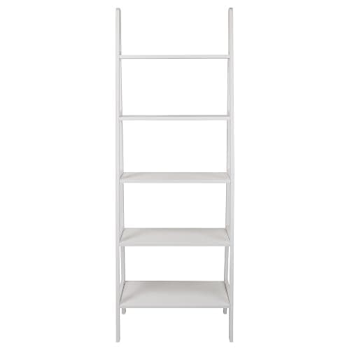 Casual Home 100% Solid Wood 5-Shelf Ladder Bookcase, 24.75"W x 16"D x 72"H, White, 5-Tier Freestanding Ladder Shelf thumbnail 7