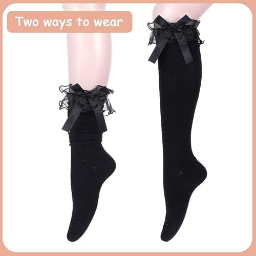 Cotton Knee High Socks with Bow White Lolita Socks Over the Knee Socks for Daily Wear School Dating Dance thumbnail 6