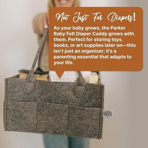 Parker Baby Co. Diaper Caddy - Nursery Storage Bin and Car Organizer for Diapers and Baby Wipes - Charcoal, Large thumbnail 8