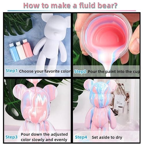 HANDA DIY Painting Fluid Bear Teddy Bear Violent Bear Gloomy Bear Painting Kit Set Creative Home Decorations Handmade Doll Figurine Toys Gift for Birthday Valentines (9.05 inch, Bear Mold) thumbnail 6
