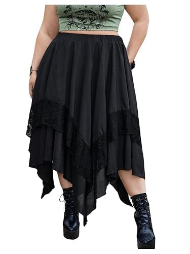 Verdusa Women's Plus Size Goth High Waist Skirts Flowy Lace Layered Long Renaissance Skirt - Image 1