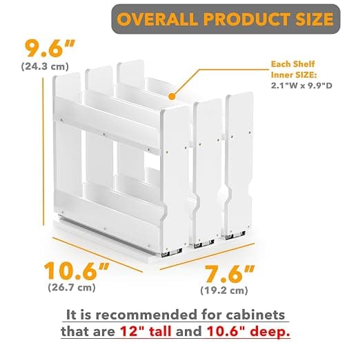 SpaceAid Bamboo Pull Out Spice Rack Organizer for Cabinet, Heavy Duty Slide Out Seasoning Kitchen Pantry Sliding Vertical Organization, 7.6" Wide, 3 Drawers(2" Wide), 2-Tier, White thumbnail 2
