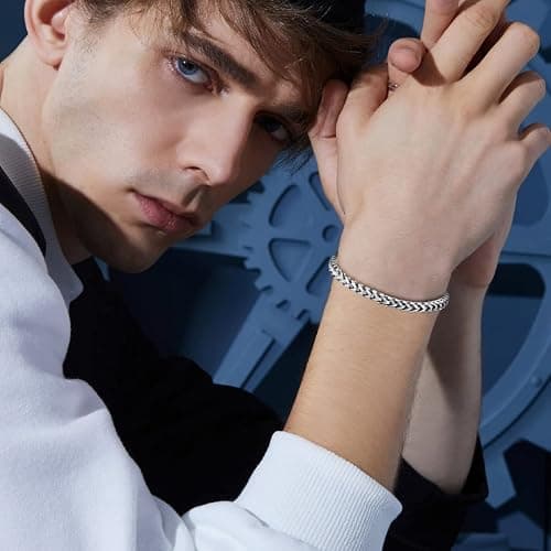 LUCKY2+7 Mens Bracelet - Stainless Steel Fold Over Clasp Franco Chain Bracelets for Men Jewelry Gifts for Dad Grandpa Husband thumbnail 5