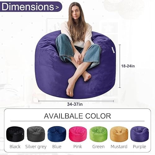 HABUTWAY Bean Bag Chair 3Ft Luxurious Velvet Ultra Soft Fur with High Rebound Memory Foam Bean Bag Chairs for Adults Plush Lazy Sofa with Fluffy Sponge 3' (Purple) thumbnail 3