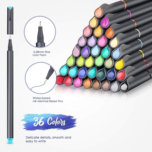 iBayam School Supplies Gifts for Teacher Student Teens Boys Girls Writing Drawing, Back to School Supplies, Colored Pens for Journaling Note Taking, 36 Vibrant Colors, 0.38mm Fine Tip Markers thumbnail 4
