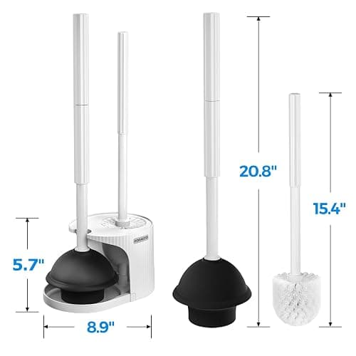 FORASTO 2 in 1 Toilet Brush and Plunger Set, Toilet Bowl Brush Plunger Set,Extended Handle Plunger,Bathroom Cleaning Tools,Toilet Brush Plunger Combo,Cleaning Brush（Pearl White，20.8inch） thumbnail 2