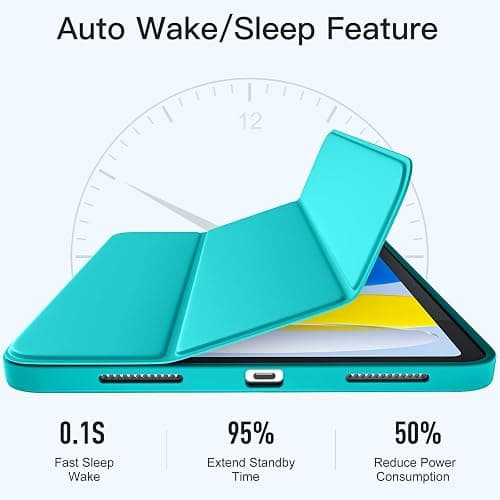 Akkerds Compatible with iPad (A16) 11th Generation Case 11 Inch 2025, for iPad 10th Generation Case 10.9 Inch 2022 with Pencil Holder, Slim Trifold Stand Protective Cover with Soft TPU Back, Teal thumbnail 8
