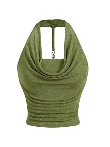 SOLY HUX Women's Halter Tops Draped Front Sleeveless Backless Y2K Crop Sexy Cami Tops Going Out Summer Outfits - Image 1