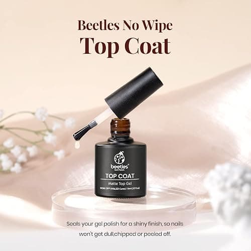 Beetles Matte Gel Top Coat for Gel Nail Polish, 7.5ML Chrome Proof Matte Top Coat No Wipe Powder-Resist Matte Finish for Detail Chrome Nail Powder Painting Long Lasting UV Nail Art thumbnail 2