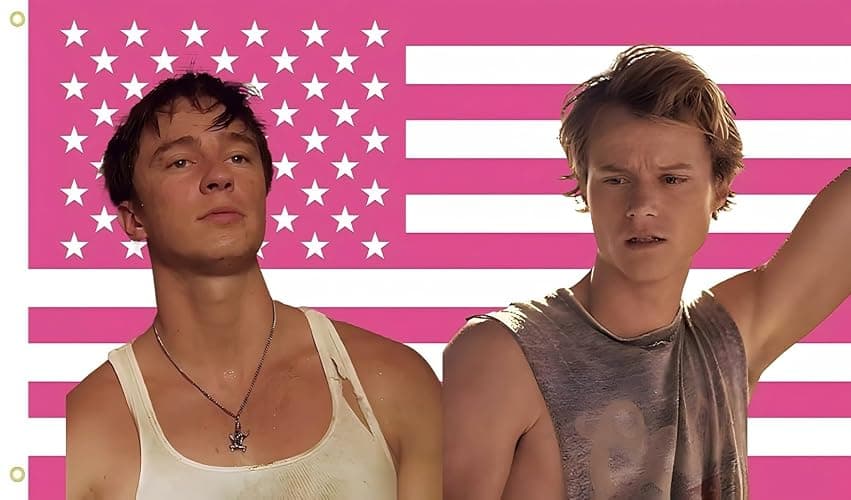 WENWELL JJ and Rafe USA Flag Tapestry - Funny Pink OuterBanks America Flag 3x5 Feet,Polyester Banner for College Dorm Room Bedroom Outdoor Parties Decor with Brass Grommets - Image 1