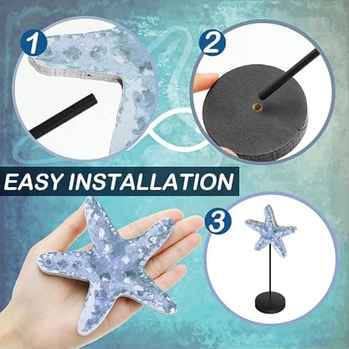 Maitys 3 Pcs Sea Table Decor Coastal Turtle Starfish Decor Ocean Beach Centerpieces Nautical Standing Block Wooden Centerpiece Sign for Summer Holiday Seasonal Home Kitchen thumbnail 4