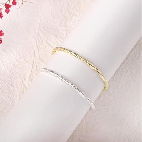 Charm Bracelets for Women, 925 Sterling Silver Plated/14k Gold Bracelet 3mm Dainty Snake Chain Bracelet Men Non Tarnish Jewelry Gifts for Her thumbnail 5
