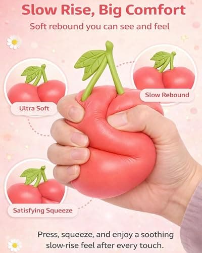 Jumbo Squishy Cherries 5.5 Inch, Giant Slow Rising Fruit Stress Toy, Realistic Sensory Fidget Food for Anxiety Relief, Large Soft Squeeze Ball for Kids Adults, Cute Desk Decor(Type b) thumbnail 3